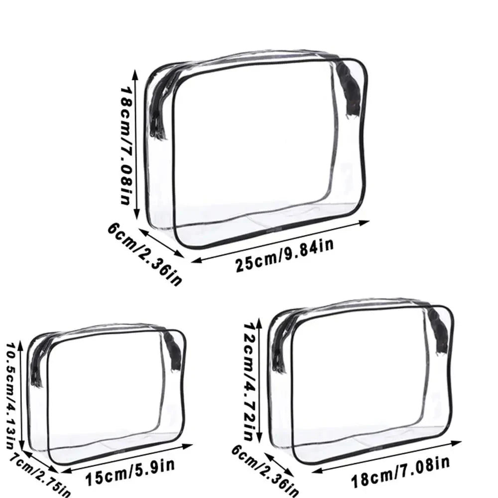 Waterproof Transparent Cosmetic Bag with Zip (3 sizes available)
