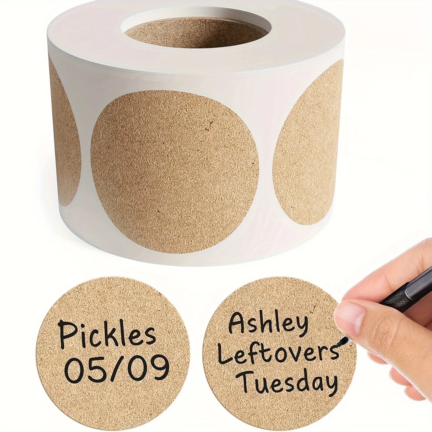 500-Pack Kraft Round Self-Adhesive Labels – Blank Sticker Roll for Organisation & Packaging