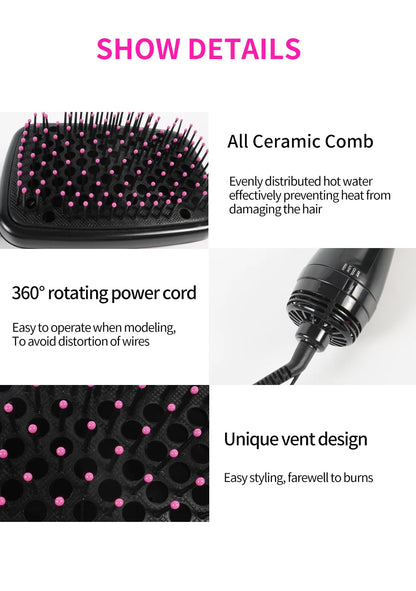 3-in-1 Hot Air Hair Dryer Brush – Ionic Blow Dryer, Straightener & Styling Comb