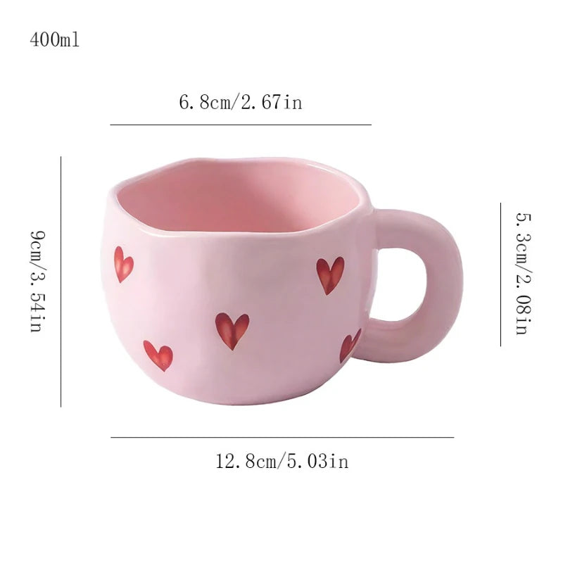 Heart Pattern Ceramic Coffee Mug – 400ml Cute Tea & Milk Cup