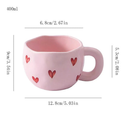 Heart Pattern Ceramic Coffee Mug – 400ml Cute Tea & Milk Cup