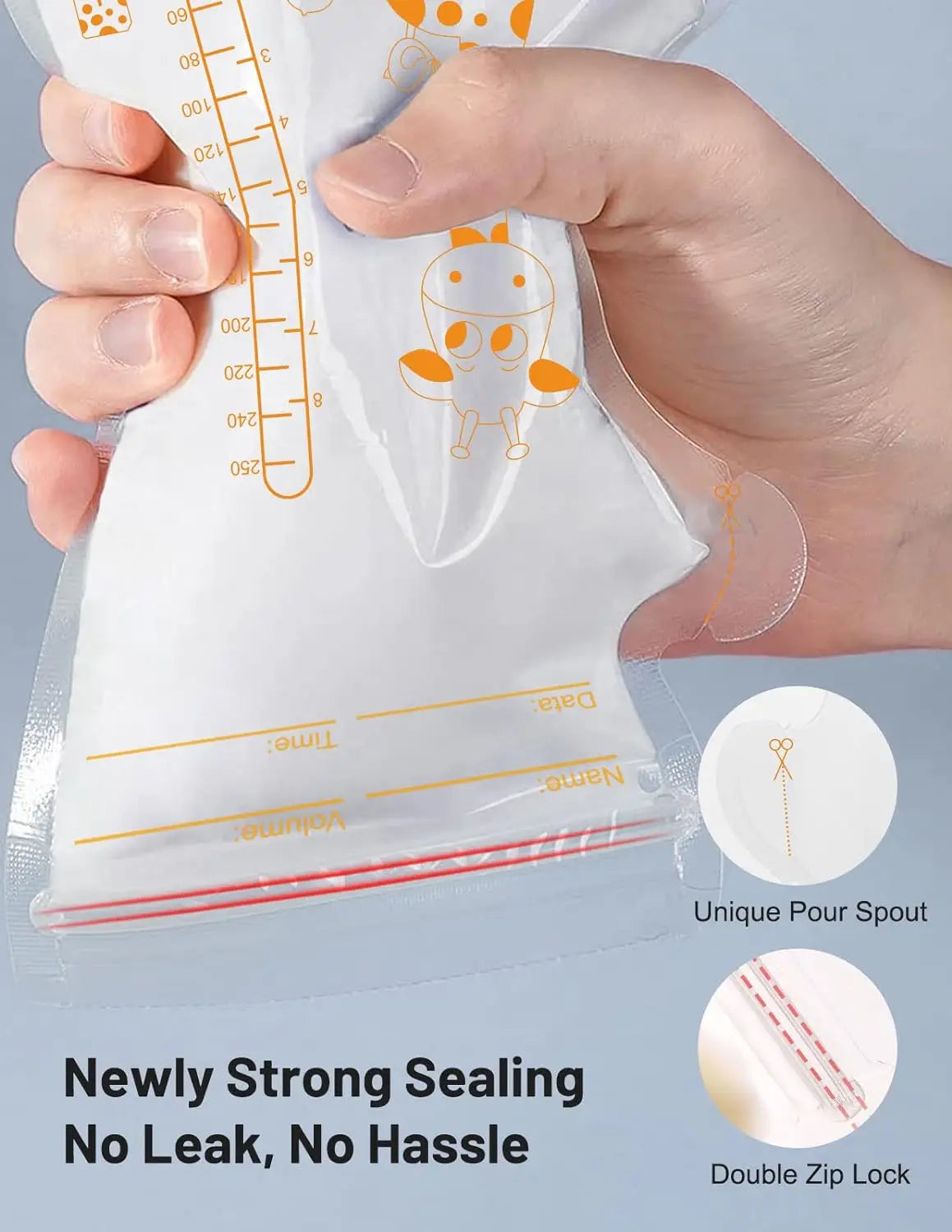 Disposable Breast Milk Storage Bags – 250ml Self-Standing Freezer Bags (30 or 100 Pack)