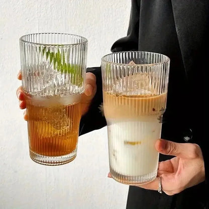Ribbed Glass Tumbler with Straw & Lid