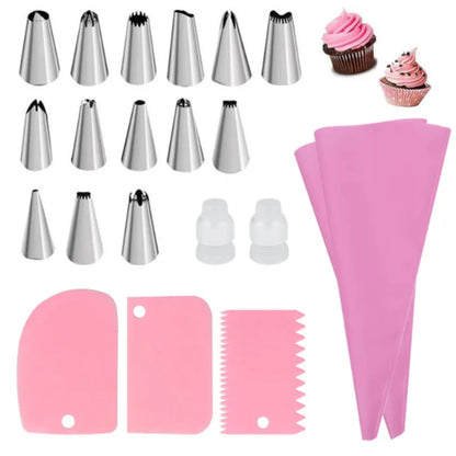 Reusable Silicone Piping Bags & Stainless Steel Nozzle Set – Cake Decorating Kit