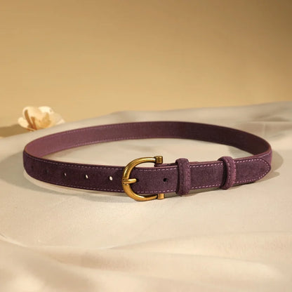 Women's Luxury Suede Leather Belt – Gold Pin Buckle Waist Belt
