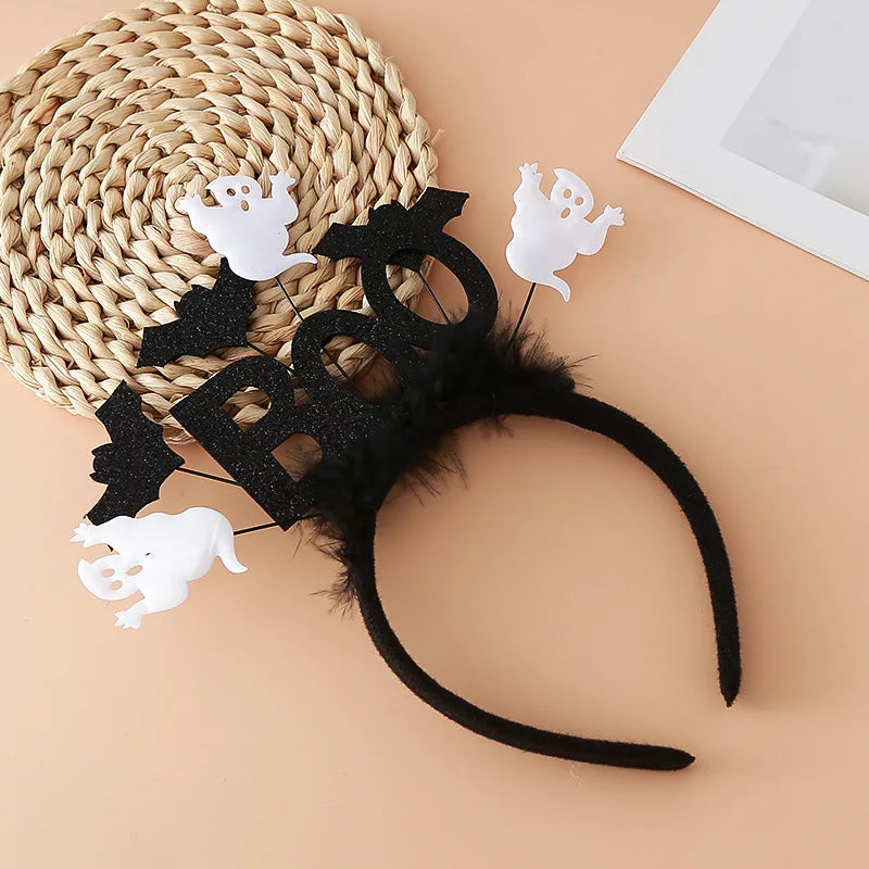 Halloween BOO Headband – Fluffy Ghost, Bat, Spider & Pumpkin Hair Accessory