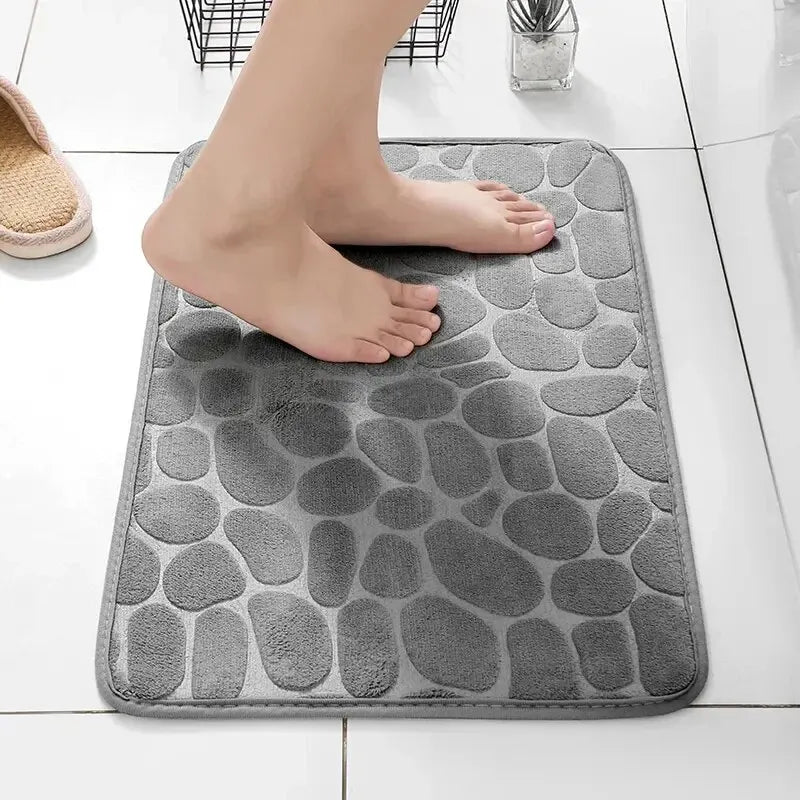 Embossed Memory Foam Bath Mat – Non-Slip Pebble Floor Rug for Bathroom & Home