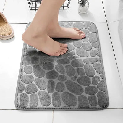 Embossed Memory Foam Bath Mat – Non-Slip Pebble Floor Rug for Bathroom & Home