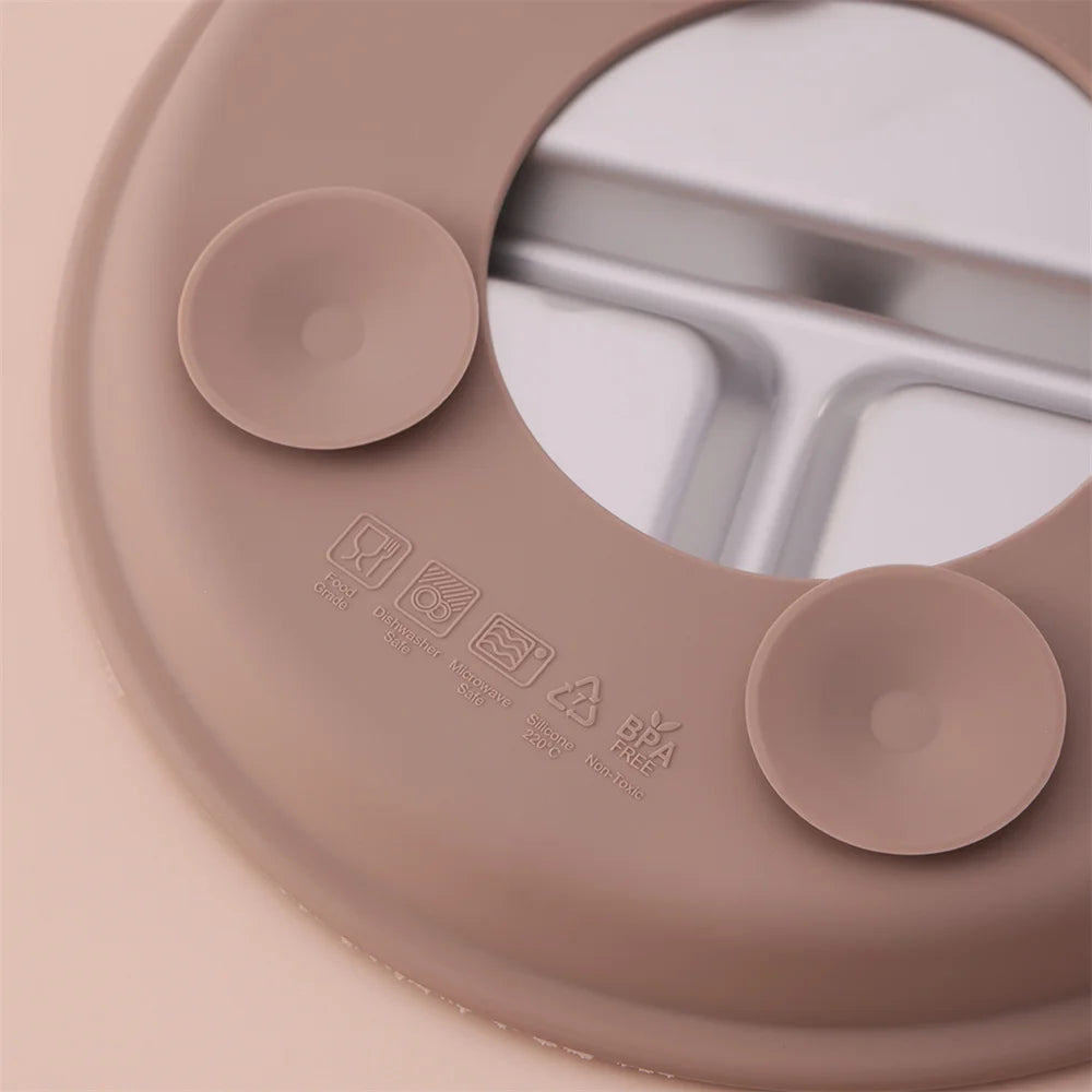 Stainless Steel Baby Suction Plate – Detachable Silicone Non-Slip Feeding Dish