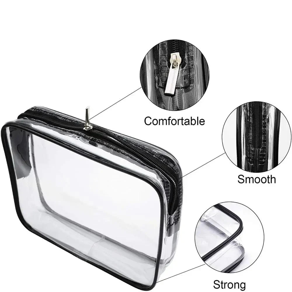 Waterproof Transparent Cosmetic Bag with Zip (3 sizes available)