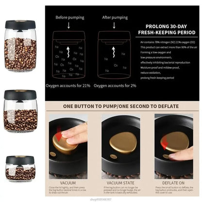 Vacuum-Sealed Glass Coffee Bean Storage Jar – Airtight Food & Tea Canister