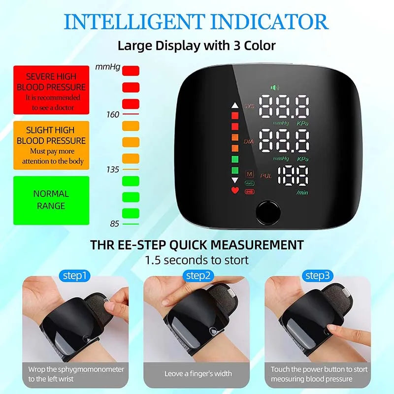 Rechargeable Wrist Blood Pressure Monitor – Digital BP & Voice Display