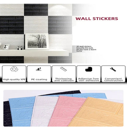 Black Brick Pattern Self-Adhesive Wallpaper (40 Pcs)