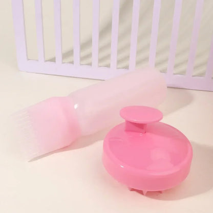 2-in-1 Silicone Scalp Massage Brush & 180ml Hair Oil Applicator Bottle