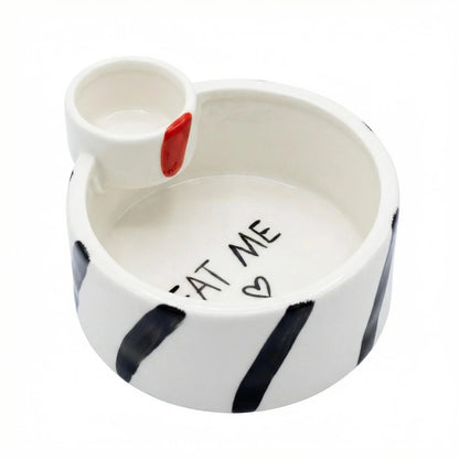 Ceramic Snack & Dip Bowl with Side Plate – Chips, Fries & Sauce Serving Dish