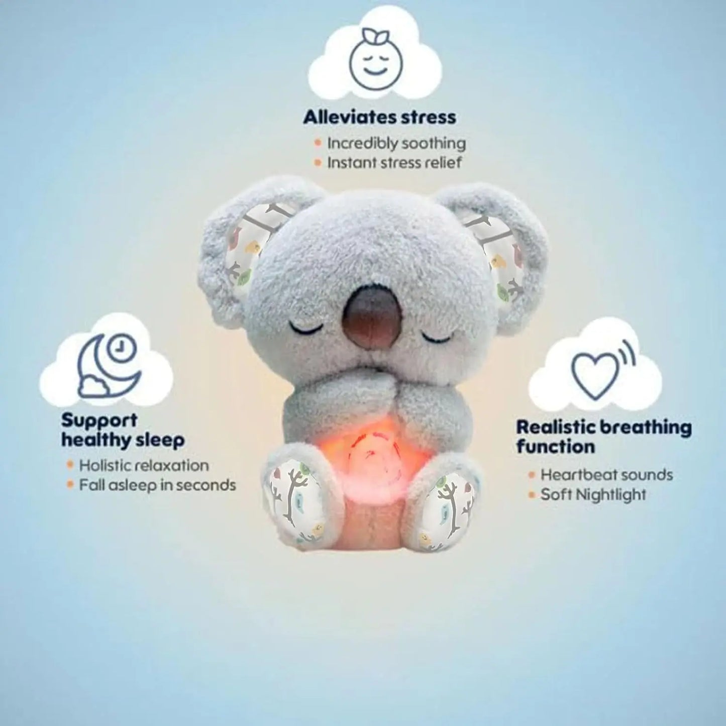 Breathing Koala Plush Sleep Aid – Soothing Night Light & Calming Sound Toy