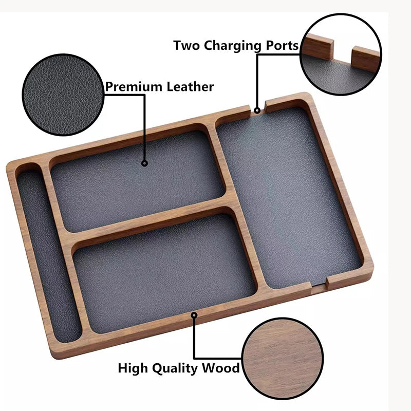 Wooden Desktop Organiser Tray with 4 Compartments – Desk & Accessories Storage Box