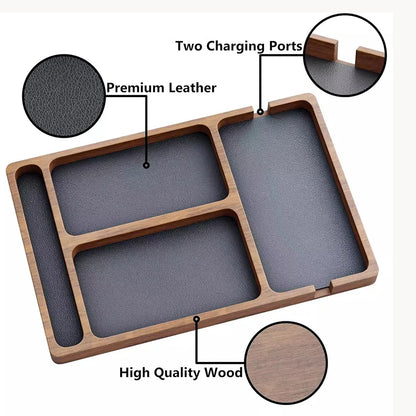 Wooden Desktop Organiser Tray with 4 Compartments – Desk & Accessories Storage Box