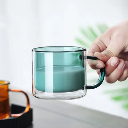 250ml Double Wall Glass Coffee Mug – Heat-Resistant Borosilicate Cup with Handle