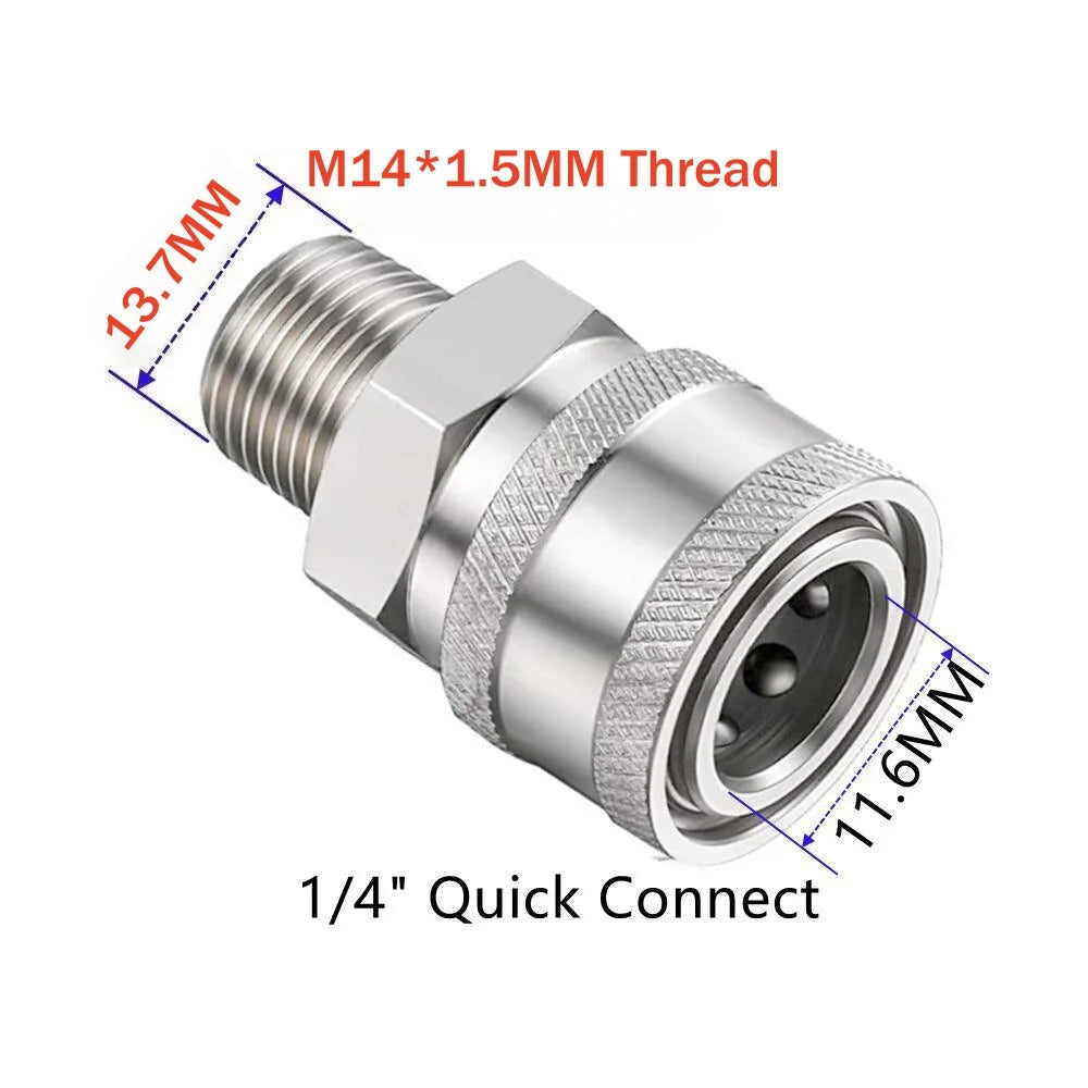 High Pressure Washer Quick Connect Plug & Coupler – Stainless Steel M14, M22 &amp; G1/4 Adapters