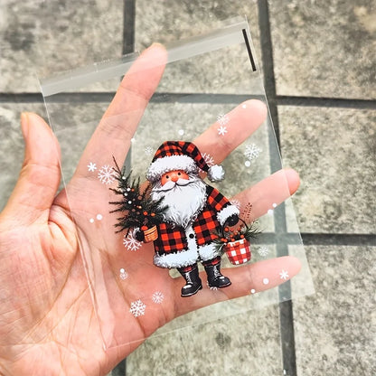 50/100 Pack Christmas Self-Adhesive Gift Bags – Santa, Snowman, Reindeer & Snowflake Treat Packaging