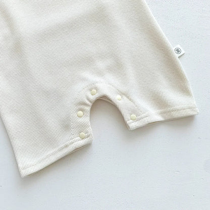 Baby Waffle Cotton Romper & Bear Ear Hat Set – Short Sleeve Outfit (0–24 Months)
