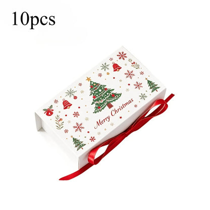 10-Pack Christmas Gift Boxes with Ribbon – Festive Tree & Snowflake Design