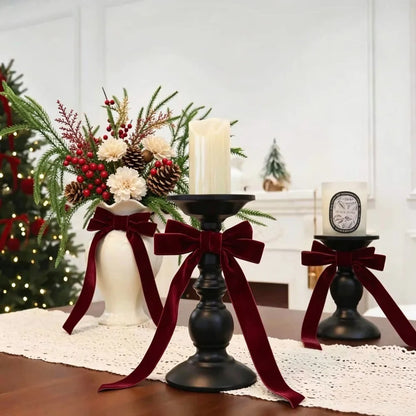 5/10 Pack Burgundy Velvet Christmas Bows – 23cm Christmas Tree Hanging Ornaments & Festive Decorations