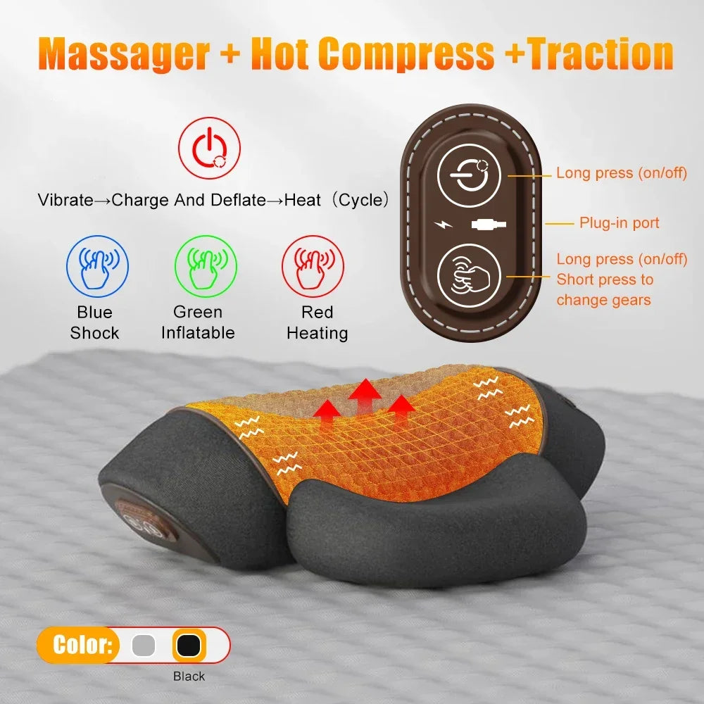 Heated Neck Massager Pillow – Memory Foam Cervical Support & Vibration Massage