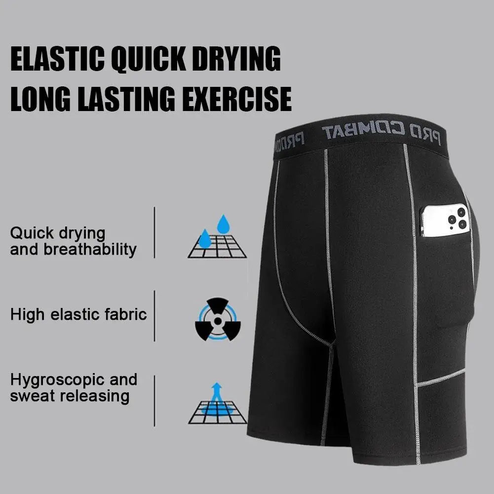 Men's Compression Shorts with Pockets – Quick-Dry Base Layer for Running, Gym & Sports