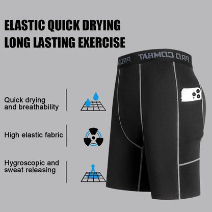 Men's Compression Shorts with Pockets – Quick-Dry Base Layer for Running, Gym & Sports