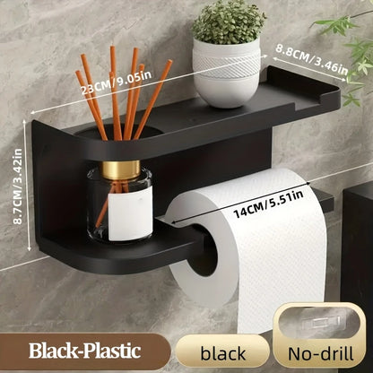 Self-Adhesive Toilet Paper Holder with Phone Shelf – Stainless Steel Wall Mount
