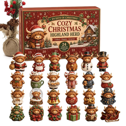Christmas Advent Calendar – 24-Piece Highland Cow Acrylic Ornaments & Christmas Countdown Decorations