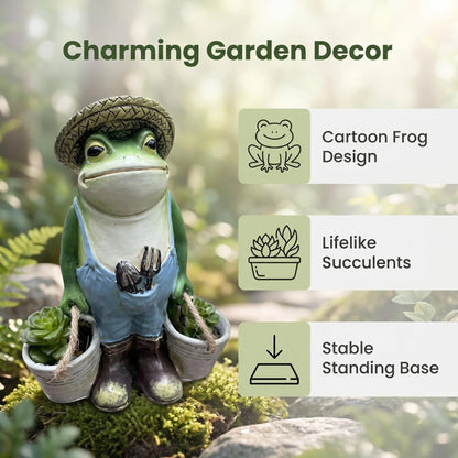 Frog Gardener Planter Statue – Straw Hat Garden & Courtyard Ornament