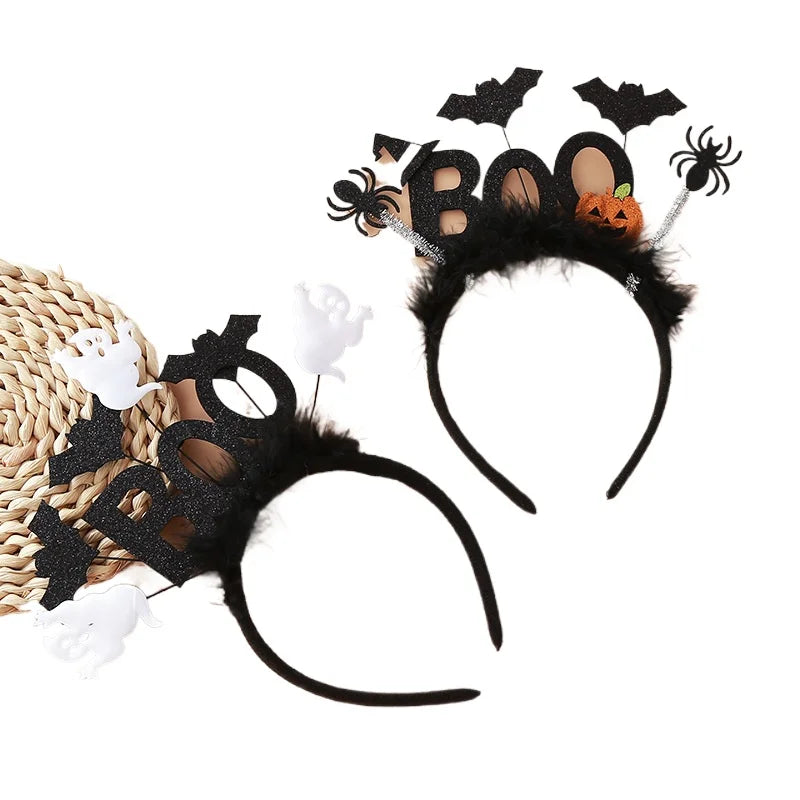 Halloween BOO Headband – Fluffy Ghost, Bat, Spider & Pumpkin Hair Accessory