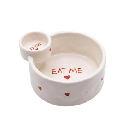 Ceramic Snack & Dip Bowl with Side Plate – Chips, Fries & Sauce Serving Dish