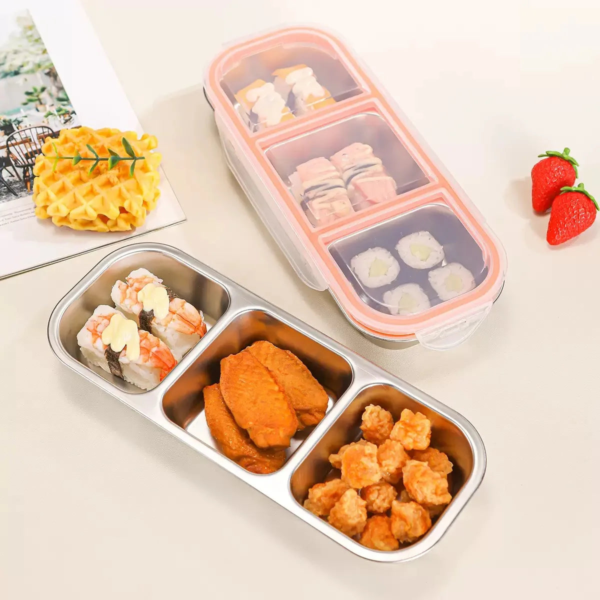 3-Compartment Stainless Steel Mini Lunch Box
