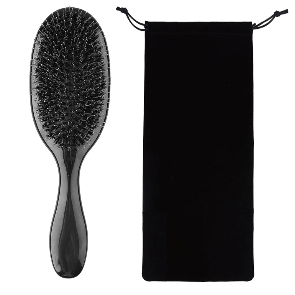 Boar Bristle Hair Brush – Detangling & Scalp Massage Paddle Brush for All Hair Types