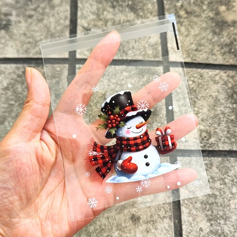 50/100 Pack Christmas Self-Adhesive Gift Bags – Santa, Snowman, Reindeer & Snowflake Treat Packaging