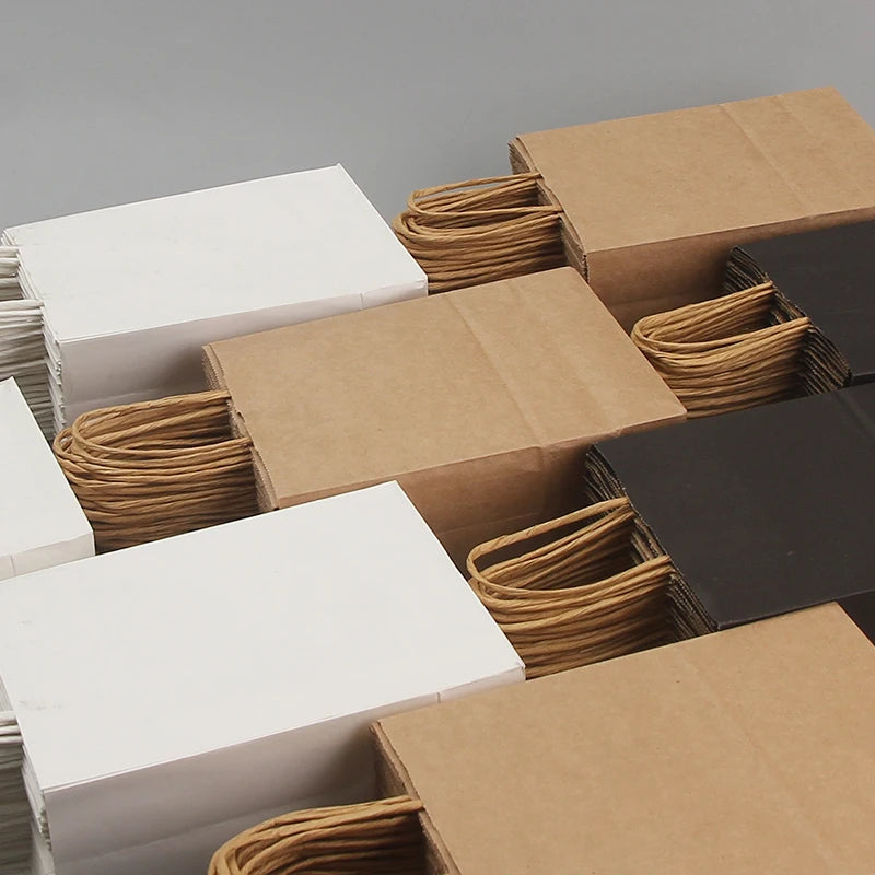 Kraft Paper Shopping Bags with Handles – Brown, White & Black Gift Bags (Small, Medium & Large)