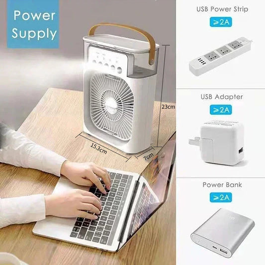 3-in-1 Portable Air Cooler Fan with Humidifier & LED Light (USB)