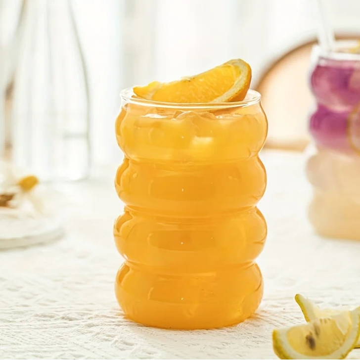 Wave Glass Cup with Straw 300ml