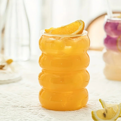 Wave Glass Cup with Straw 300ml