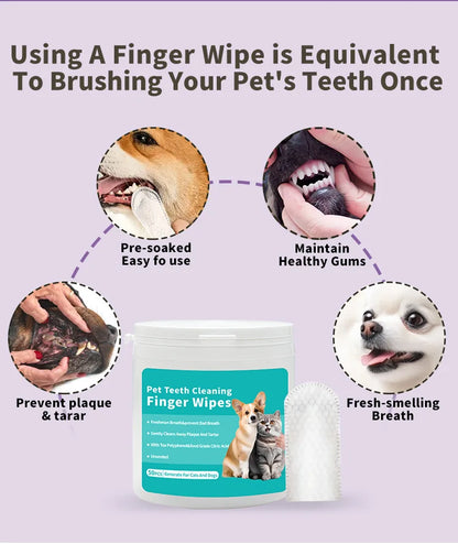 Pet Cleaning Finger Wipes – Dog & Cat Teeth, Ear & Eye Care Wipes (50PCS)