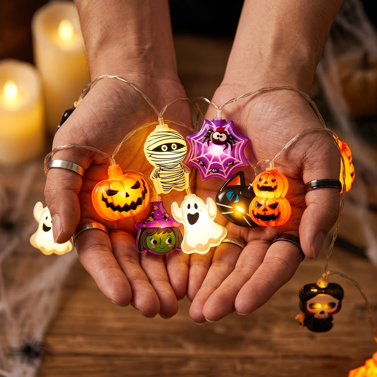 Halloween LED String Lights – Ghost, Pumpkin, Mummy, Skeleton & Spider Fairy Lights