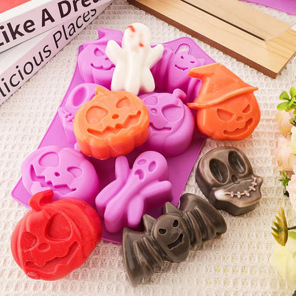 Halloween Silicone Baking Mould – Pumpkin, Ghost, Bat & Witch Hat Shapes
