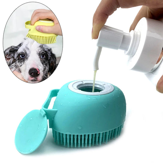 Soft Silicone Massage Brush for Dogs & Cats with Soap Dispenser