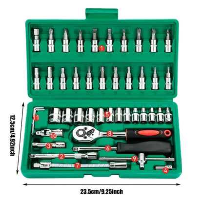 46-Piece Socket & Ratchet Tool Set – Compact Metric Repair Kit for Home & Auto