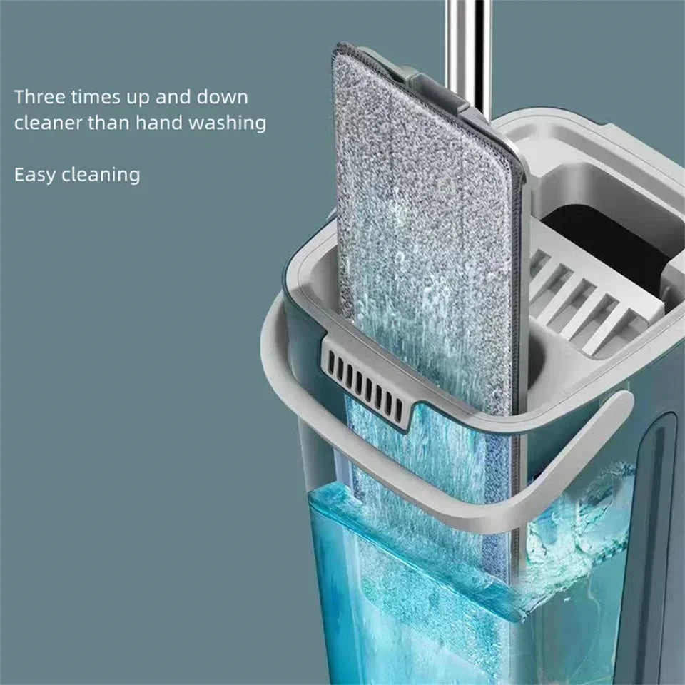 Self-Washing Flat Mop & Bucket Set – Hands-Free Microfiber Floor Cleaning System