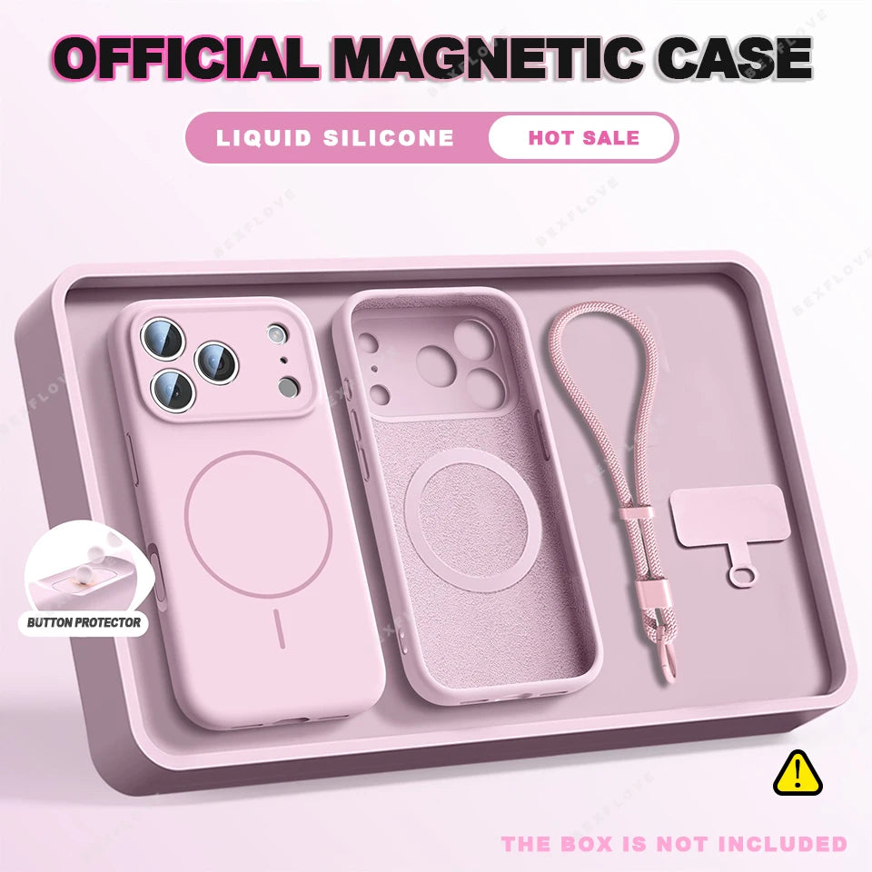 MagSafe Silicone Case with Wrist Strap – Magnetic Lanyard Cover for iPhone